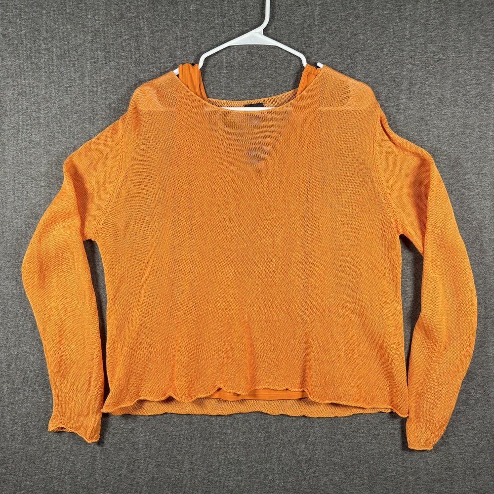 Eileen Fisher Linen Mesh Sweater & Tank Set Women’s L Orange Layered Top Sheer